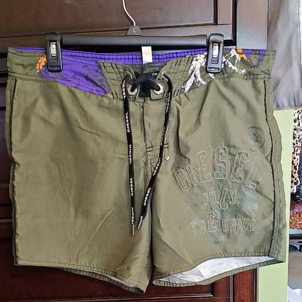 Diesel Green and Purple Board Shorts Size Large